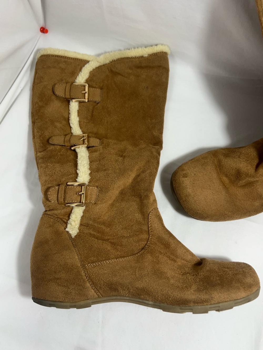 Wanted Brown Suede Shearling-Trim Wedge Boots